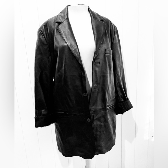 Apt9 Leather Blazer Jacket size 42R Black fully lined 3 button closure - Picture 3 of 16